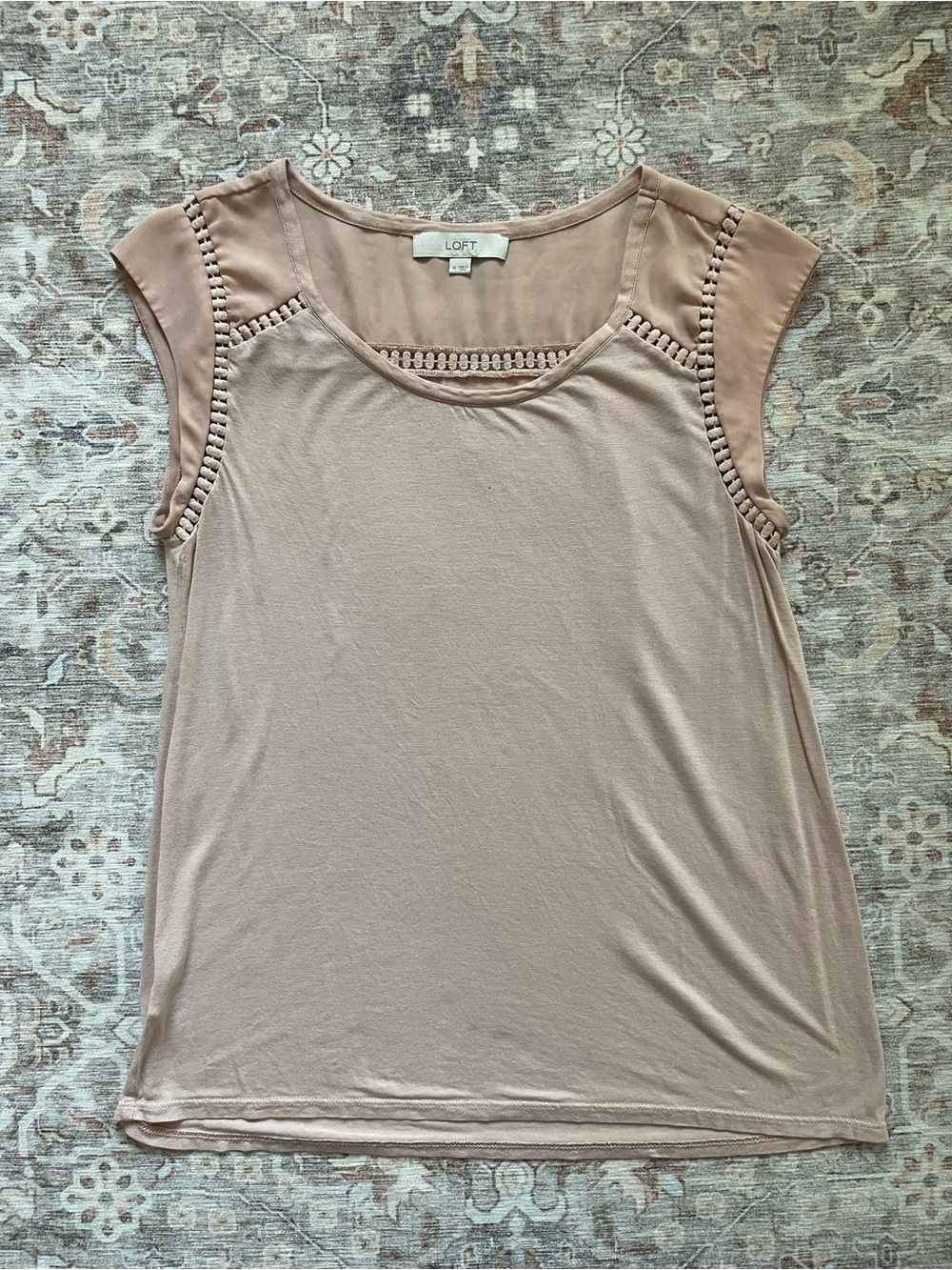 LOFT Blush Tank with Crochet Trim
